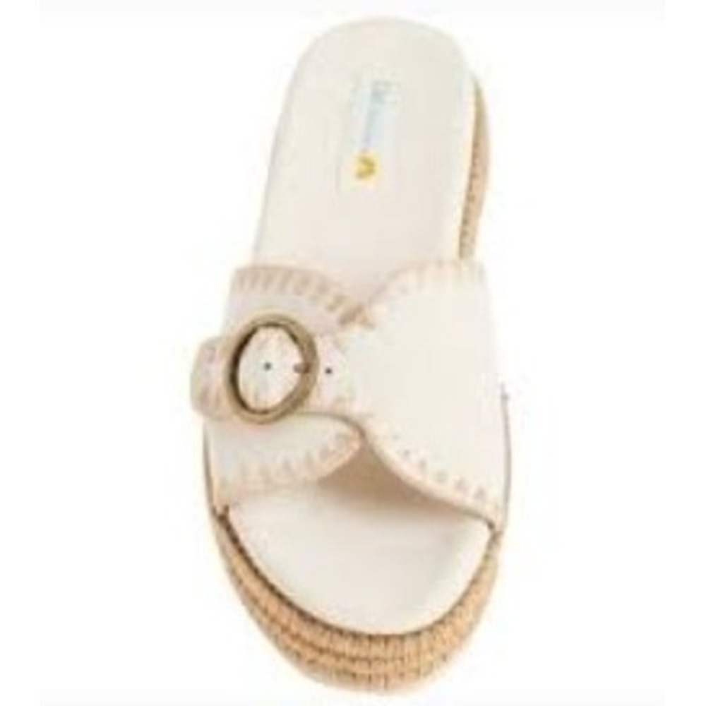 C&C California Platform Slide Sandals Bone White Leather Raffia Buckle Womens - Picture 2 of 2